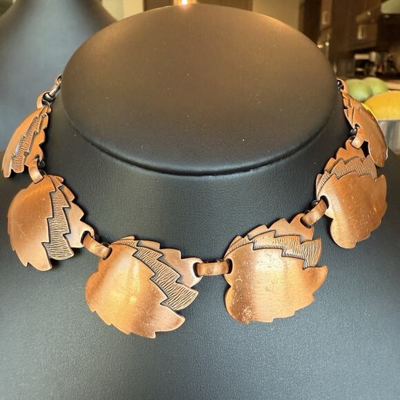 Vintage Copper Leaf Links Collar Choker 12” Necklace Hook Clasp Leaves Earthly - Picture 1 of 4